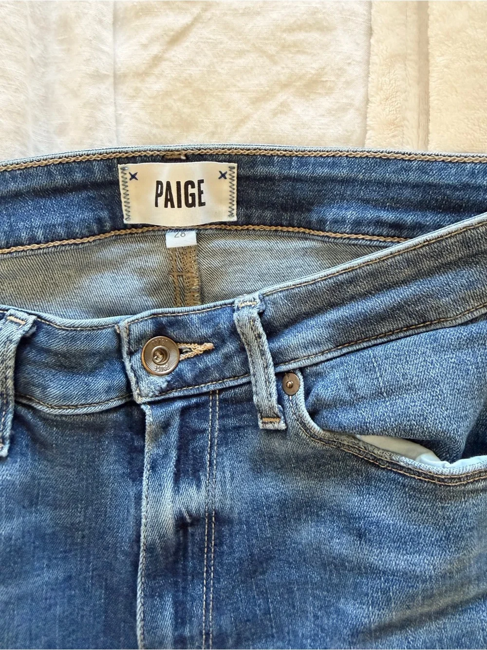PAIGE Dark Blue Skinny Jeans with Raw Hem - Picture 7 of 9